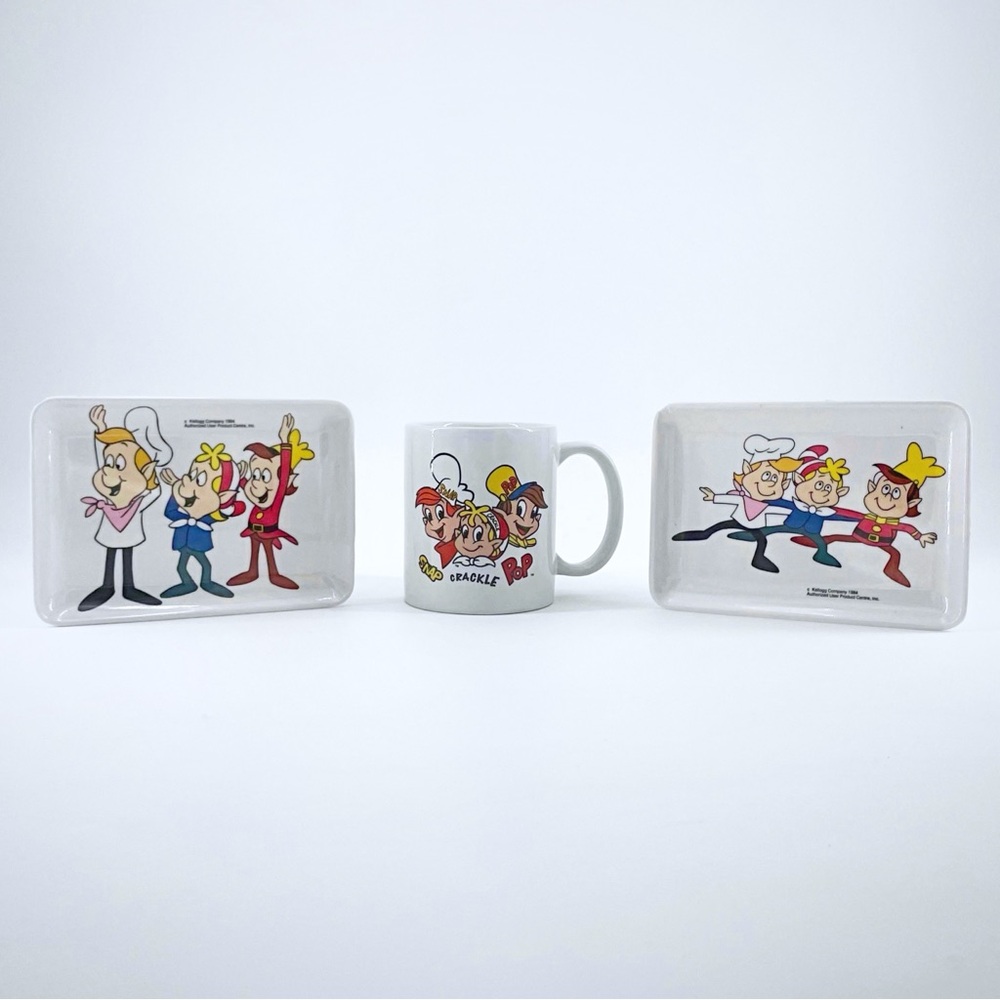 Kellogg Snap Crakle Pop Cartoon 2001 Mug 1984 Rolling Trays Rice Krispie Treats